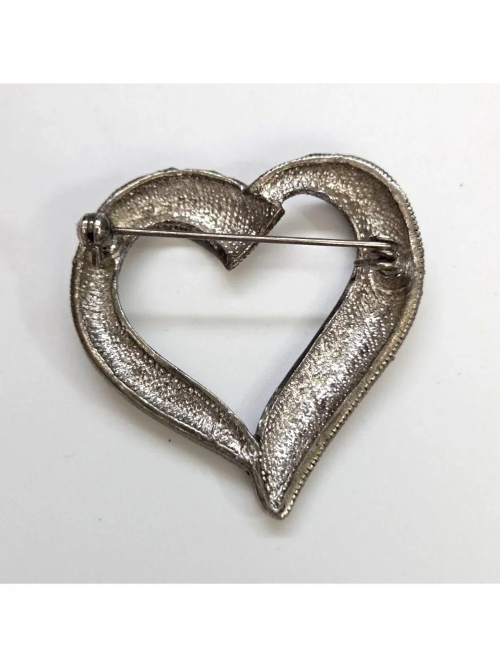 Vintage Silver Marcasite Open Heart Brooch